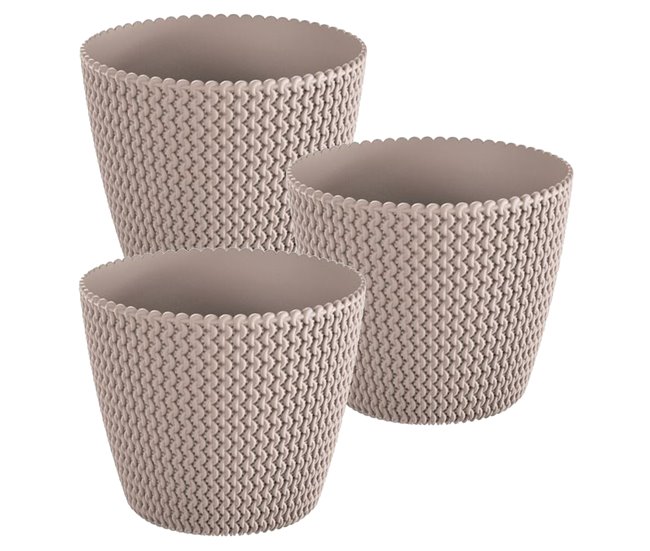 3x Maceta redonda 8L Prosperplast Splofy Marron Claro