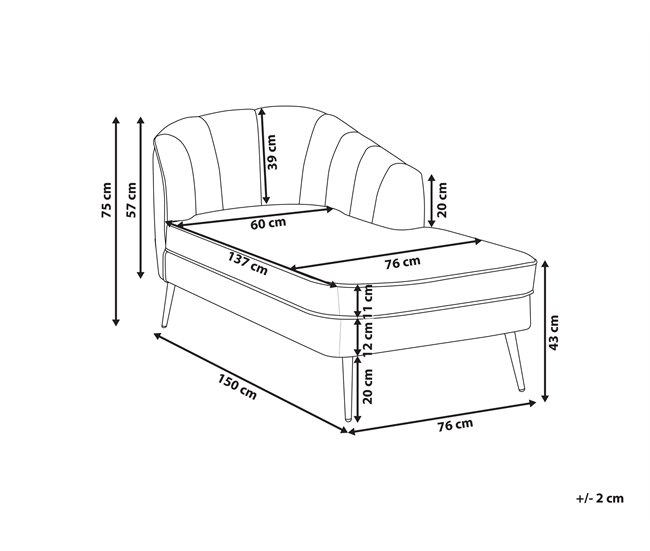 Beliani Chaise longue Terciopelo ALLIER Gris Claro