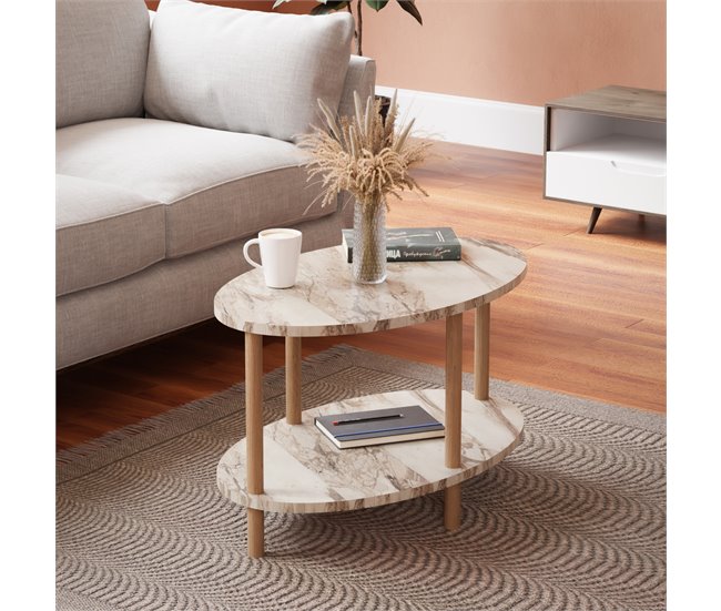 Mesa de centro Højreby ovalada aglomerado/madera 70x44 Blanco