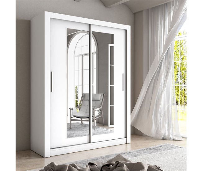 Armario Sava  puertas correderas con espejo sahara 114 Blanco