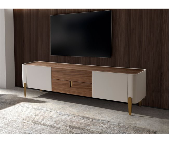 ANGEL CERDA Mueble TV, acero pulido Nogal