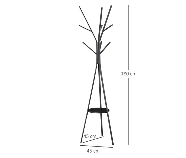 Perchero de Pie Metálico Metal, MDF HOMCOM Negro