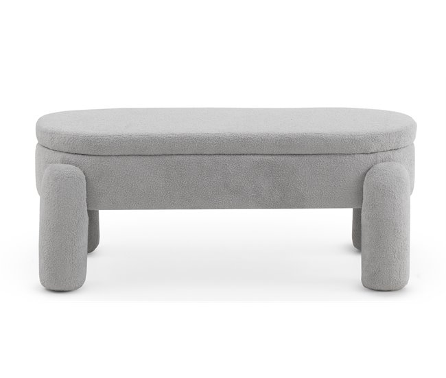 Banqueta-baul estructura y patas tapizadas en boucle Gris Claro