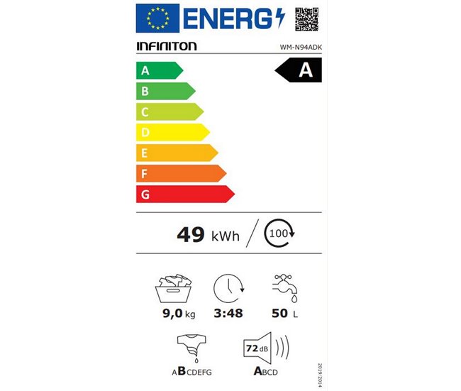 Lavadora Infiniton WM-N94ADK, 9 kg, 1400 rpm, Inverter, A Negro/ Inox