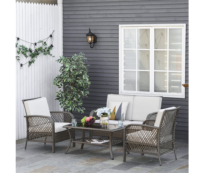 Muebles de Jardín de Ratán Metal, Ratán PE, Poliéster Outsunny Marron