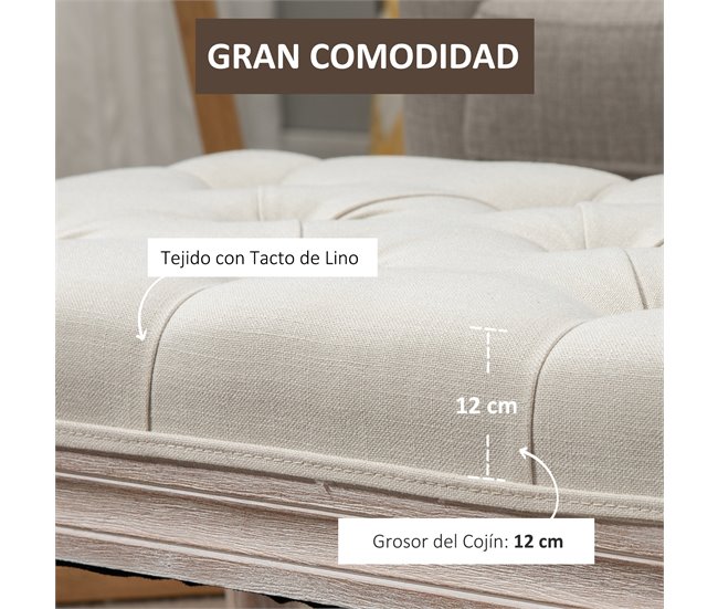 Taburete para Pie de Cama Poliéster, Espuma y Madera de Caucho Crudo