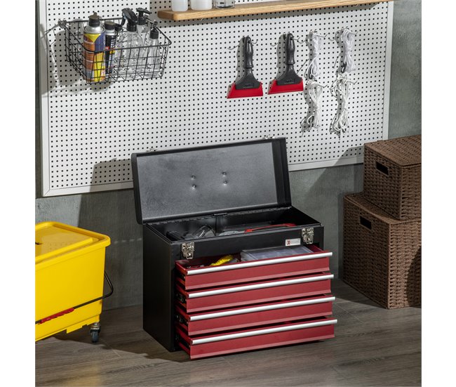 Caja de Herramientas Acero DURHAND Negro/ Rojo