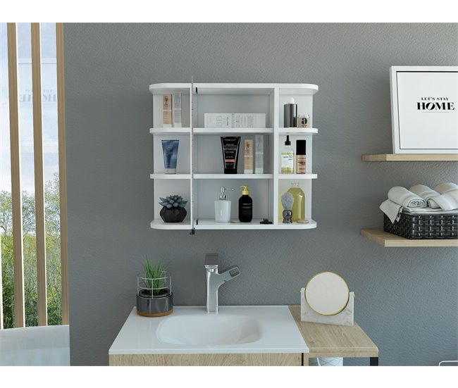 Armario de Pared para Baño Milán con Estantes y Espejo Blanco