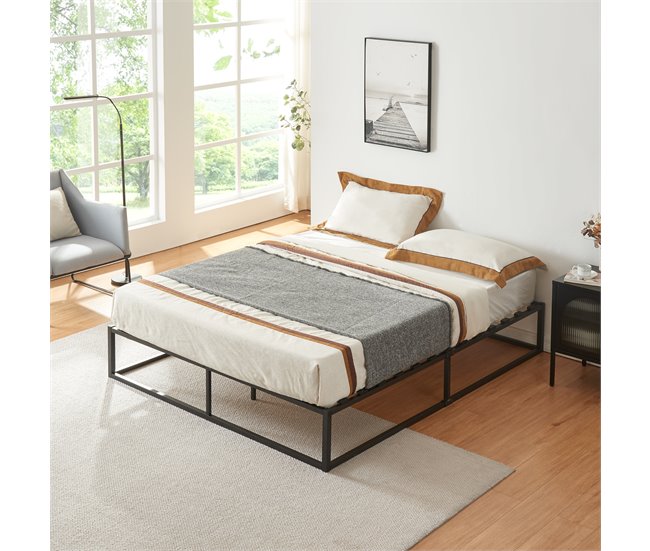 [en.casa] Cama de metal Kreta con Somier Base resistente 203x163 Negro