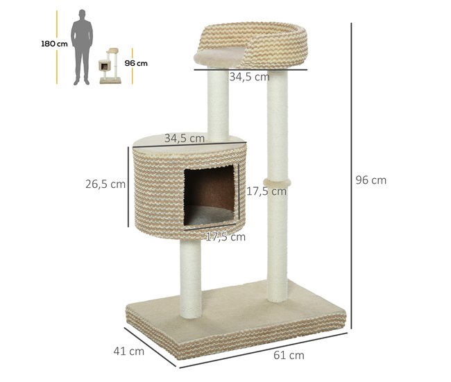 Árbol para gatos Aglomerado, Felpa, Yute PawHut Multicolor