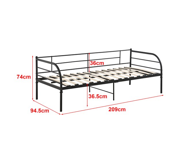 Cama Individual Falun Diván con reposacabezas Metal Negro