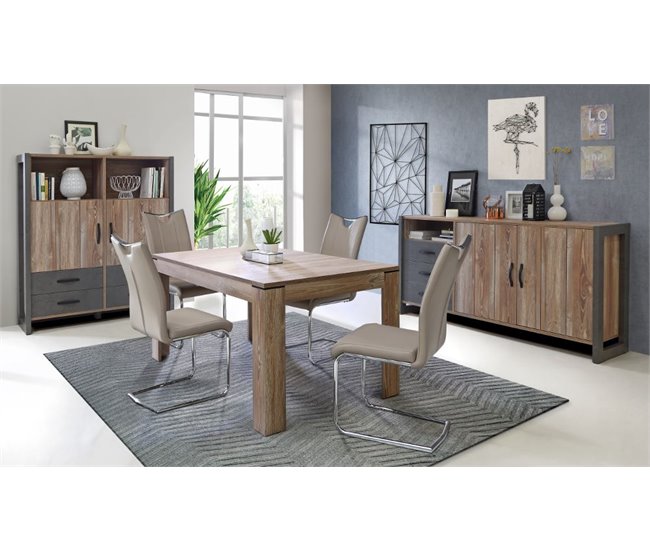 Aparador 2 puertas y 3 cajones INDUSTRY Gris/ Madera