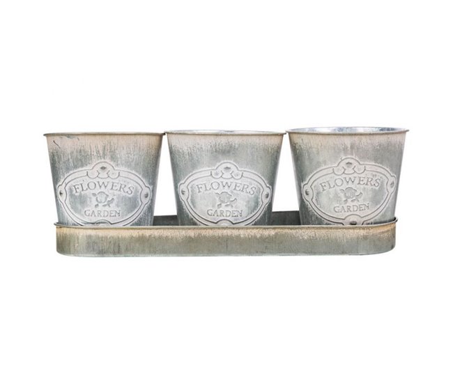 3 Cubos de metal y Bandeja Gris