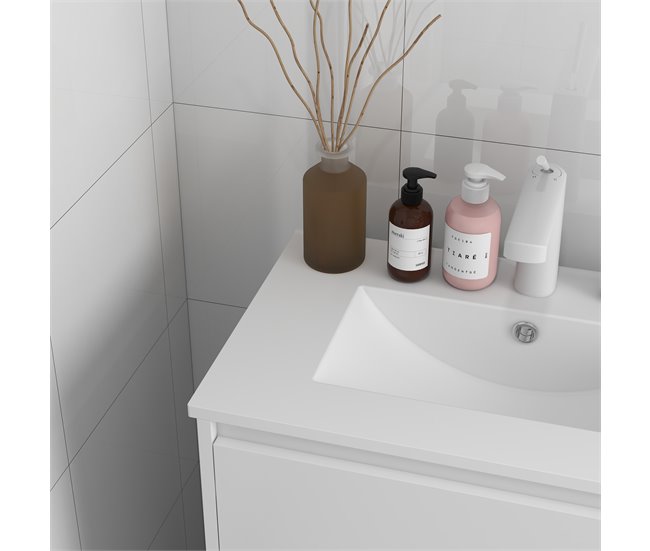 Armario de Baño Melamina de Madera, Cerámica Sintética kleankin 61 Blanco