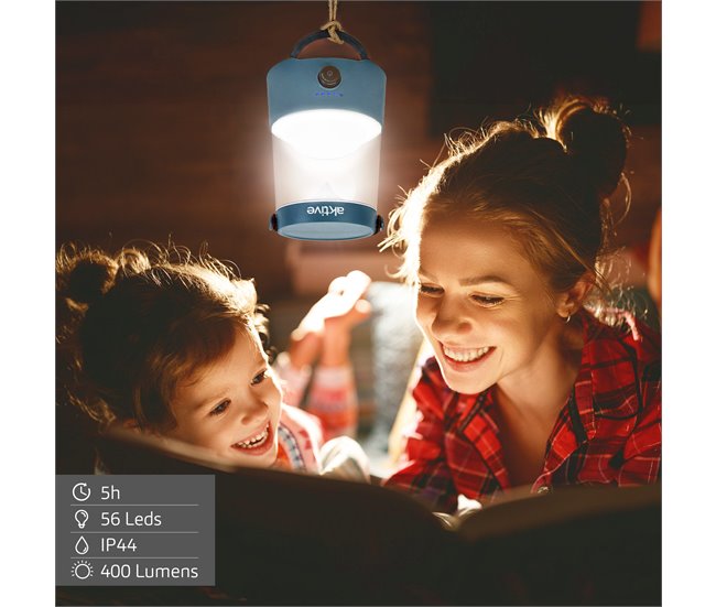 Aktive Lámpara LED camping 2 en 1 recargable USB 400 lúmenes regulable Azul