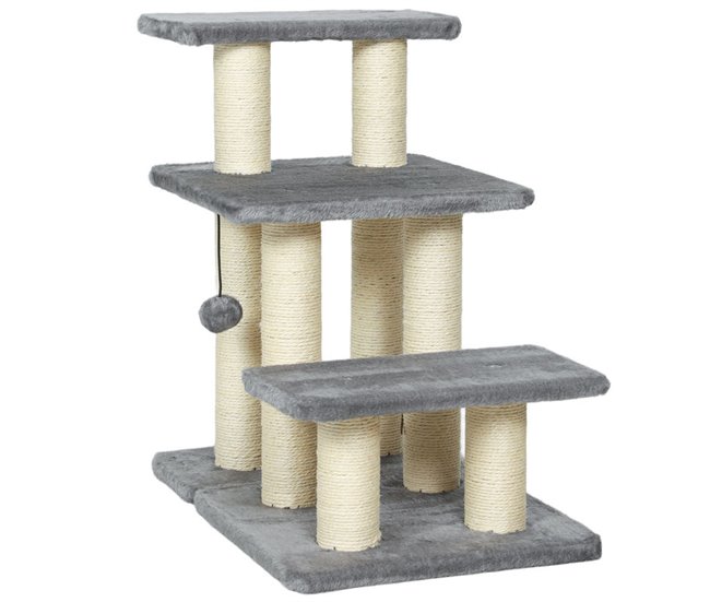 Escalera para Gatos Aglomerado de Madera, Felpa PawHut Gris