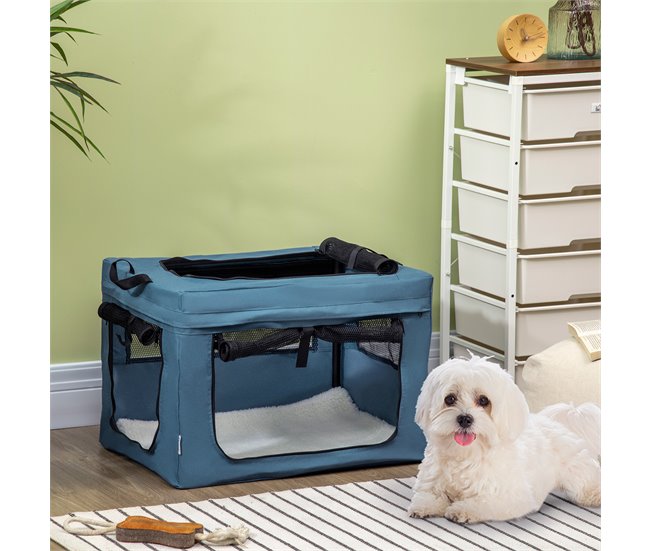 Transportín para Mascotas Acero, Tela Oxford, Malla PawHut Azul
