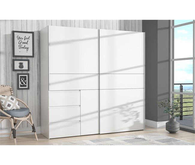 Armario NEVADA PLUS puertas correderas y 3 cajones 200x200cm Blanco