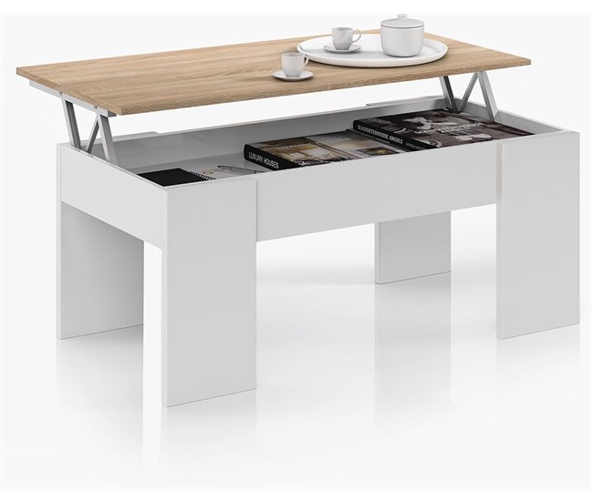 Mesa de centro elevable MARTIN Blanco/ Madera