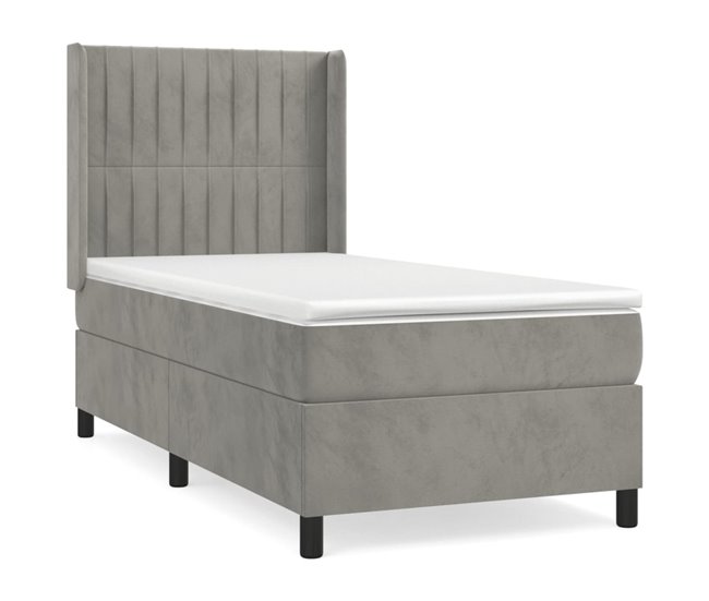 Conforama Cama box spring con colchón terciopelo gris claro 90x190 cm Rayas verticales