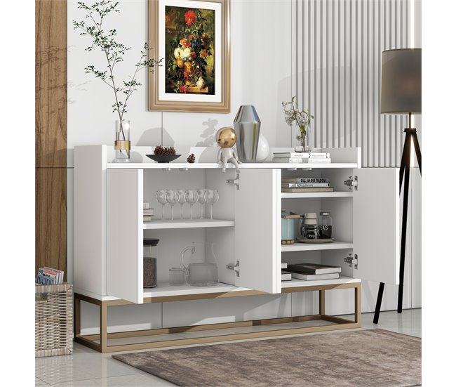 Aparador, 4 puertas, mueble comedor, comedor, sala, cocina 120 Blanco