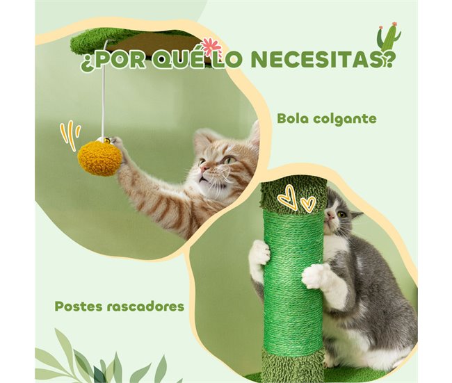 Árbol para Gatos Aglomerado de Madera, Poliéster PawHut Verde