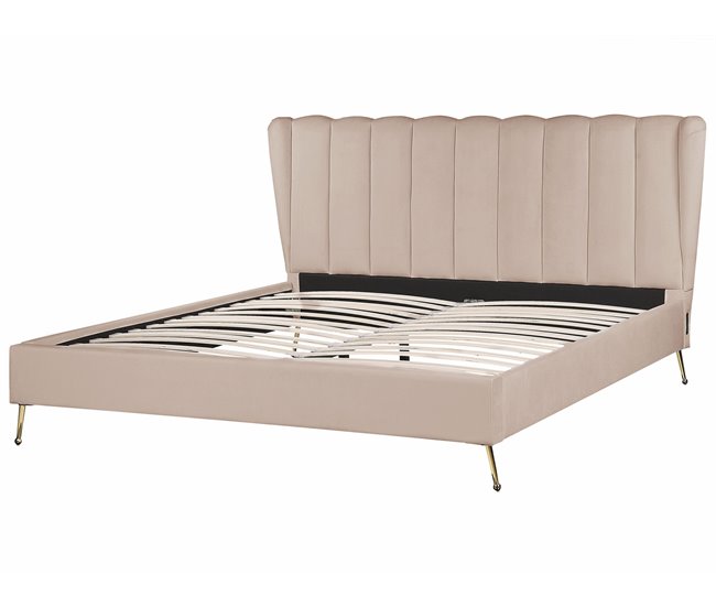 Beliani Cama con somier Terciopelo MIRIBEL 207x218 Beige