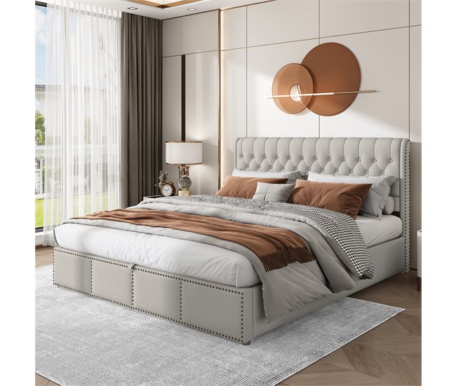 Cama con almacenamiento 200x160 Gris Claro