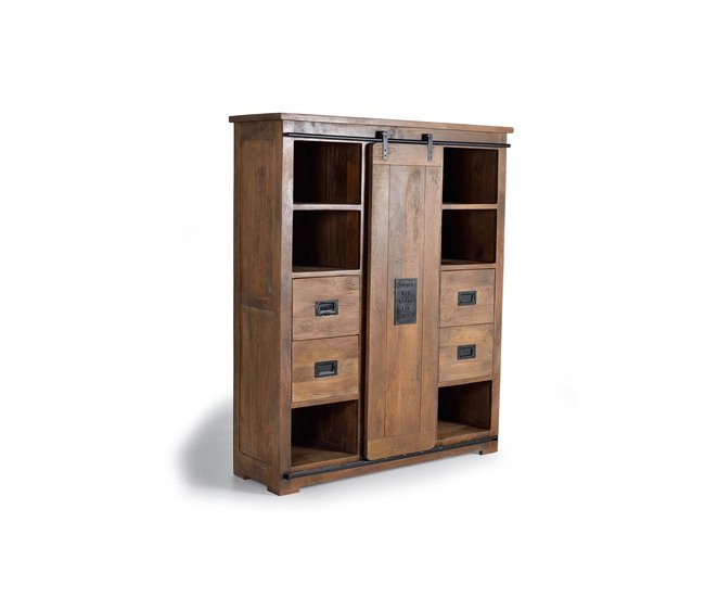 Alacena 1 puerta corredera y 4 cajones en madera de mango Marron