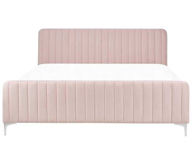 Beliani Cama Terciopelo LUNAN 186x215 Rosa Talco
