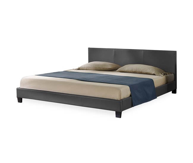 [Coruim] Cama de matrimonio Albacete tapizado en piel sintética 149x210 Blanco