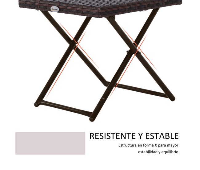 Mesa Cuadrada Plegable Ratán PE, Acero Outsunny 40x40 Marron