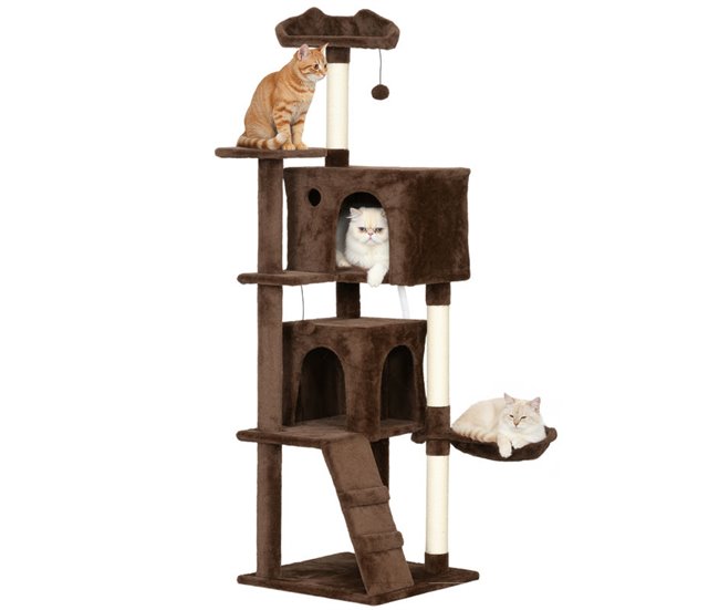 Árbol para Gatos Aglomerado de Madera, Felpa PawHut Marron