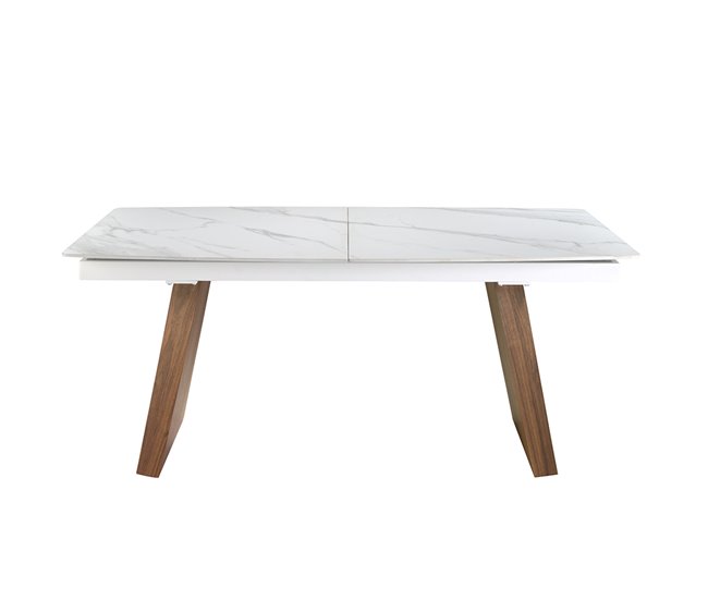 ANGEL CERDA Mesa comedor extensible ovalada barril mármol porcelánico y nogal 230x90 Nogal