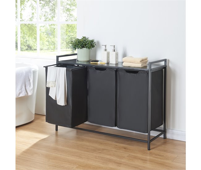 Clasificador de ropa Saltvik con 3 bolsas/ 45 L metal/poliéster Negro