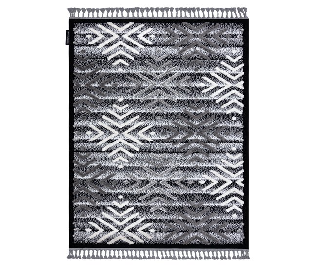 Alfombra MAROC P658 Copos de nieve Franjas Bereber marroquí 180x270 Negro