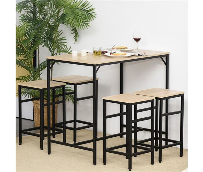 Conjunto de Bar Melamina de Madera, Metal HOMCOM, hogar - cocina Marron