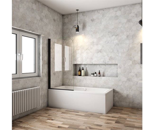 Mampara de Bañera Abatible,Vidrio Templado 5mm,Altura 140cm Blanco/ Gris