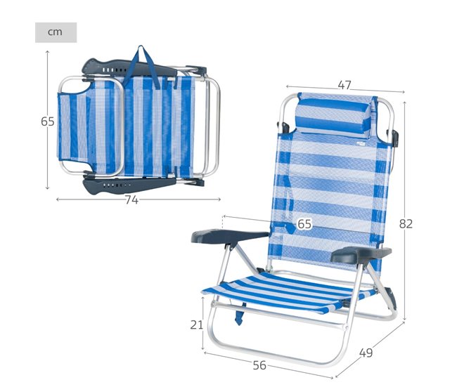 Aktive Pack de 2 sillas de playa plegables y reclinables Azul Marino