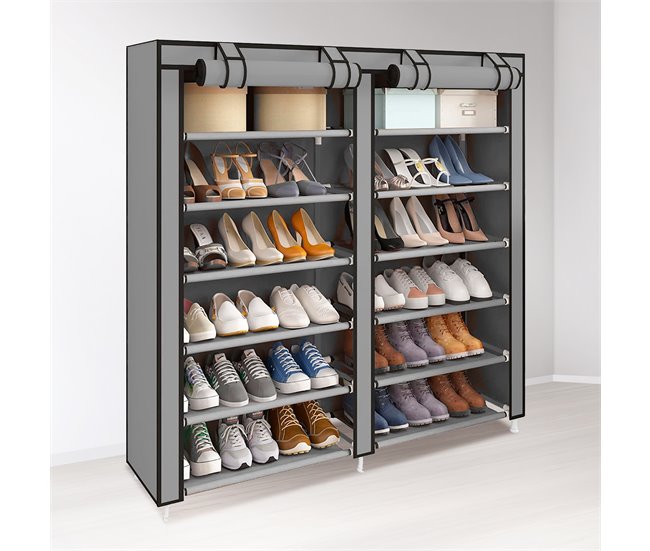 Armario Zapatero Tela con Puertas Cremallera Nyana Home 120 Gris