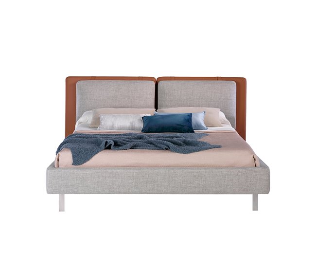 Cama tapizada en tela y polipiel Gris