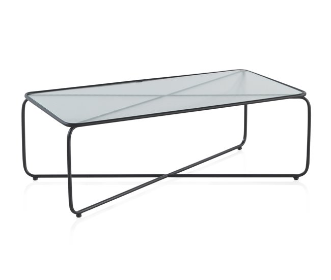 Mesa de centro de metal con tapa de cristal Negro