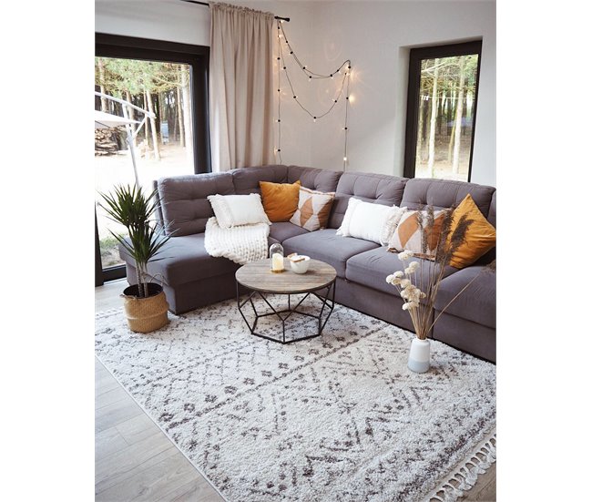 Alfombra BERBER RABAT G0526 Franjas Bereber Marroquí 200x290 Crema