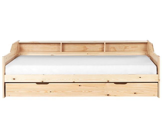 Beliani Cama con somier Madera de pino EDERN 105x204 Marron