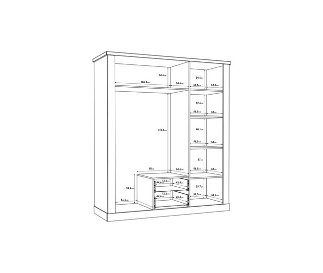 Armario VERONA puertas batientes y 2 cajones 170x199cm roble Roble