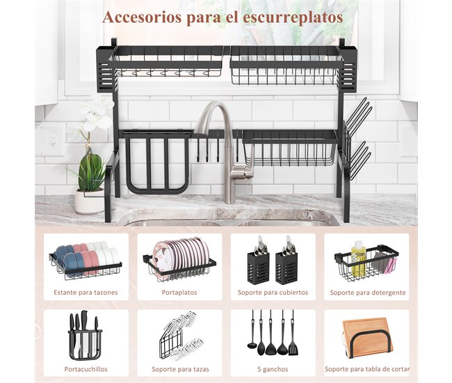 Escurridor de Platos Acero HOMCOM, hogar - cocina Negro