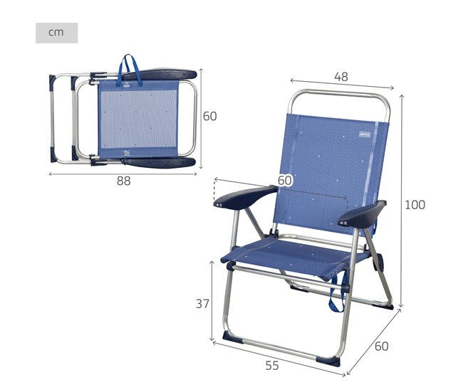 Aktive Silla plegable de playa con 4 posiciones Azul