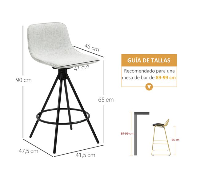 Taburetes de Cocina Poliéster, Espuma, Acero, Tablero Multicapa Gris