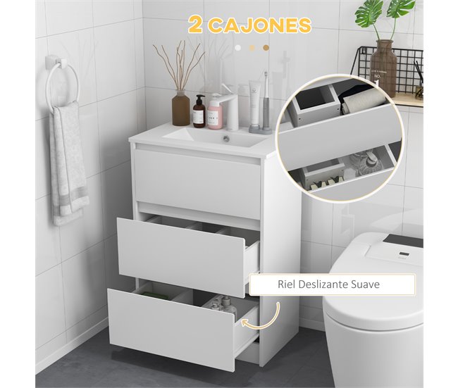 Armario de Baño Melamina de Madera, Cerámica Sintética kleankin 61 Blanco