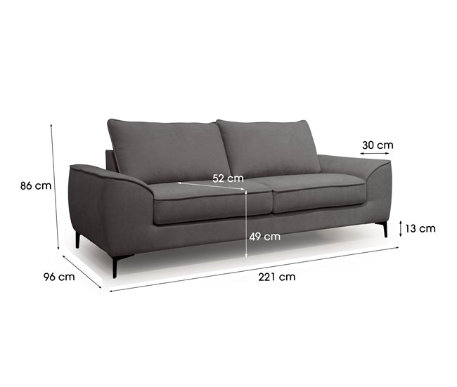 Sofá 3 plazas fijo BOSCO Gris Oscuro